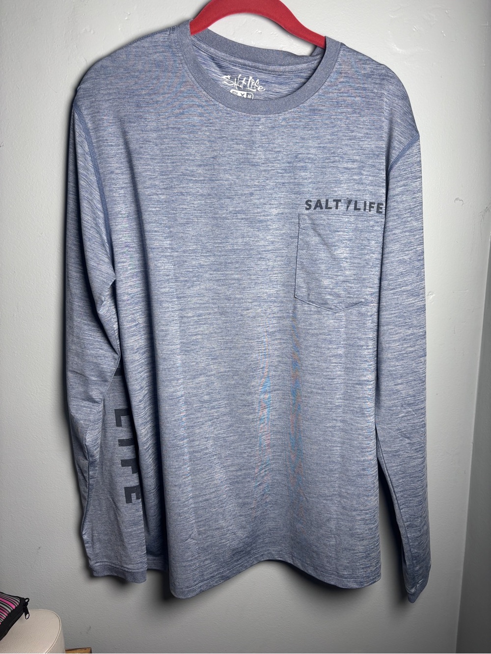 Men’s Salt Life SLX Longsleeve UV T-shirt Men Medium Blue Pocket Tee